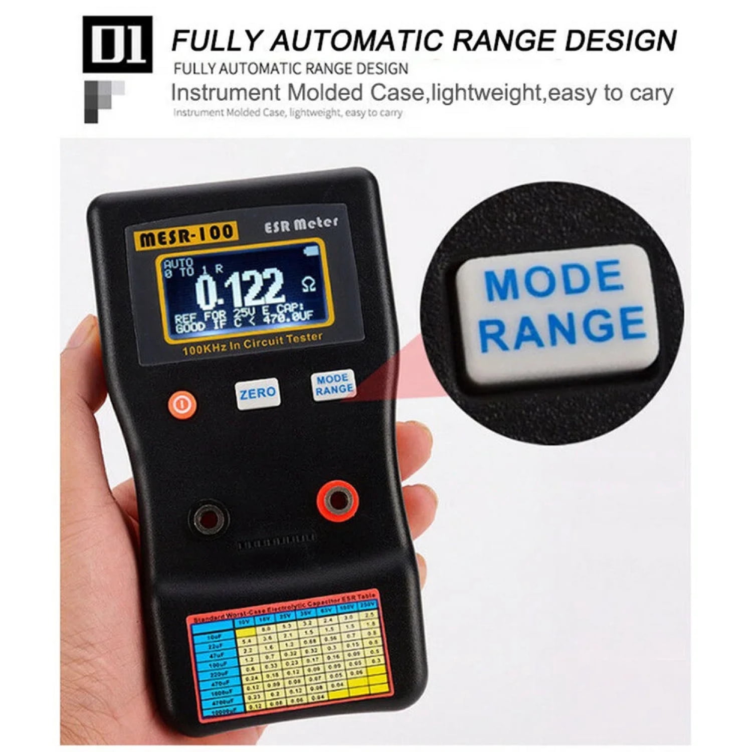 MESR-100 ESR Meter Auto-ranging Capacitor Tester 0.001-100Ω