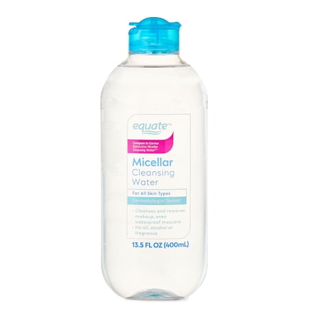 Equate Micellar Cleansing Water for a Gentle Makeup Removal, Fragrance Free, 13.5 fl oz, Compare to Garnier® SkinActive Micellular Cleansing Water