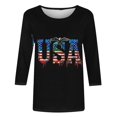 thumbnail image 4 of Save On Summer American Flag Graphic T-Shirt for Women，Ladies Patriotic Tee Shirts Usa Flag Star Tee Shirts Crew Neck 3/4 Length Sleeve Tops Independence Day Blouses formal Trendy 2025 Tunic Clothes, 4 of 5