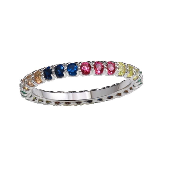 Rhodium Plated 925 Sterling Silver Multi-Colored Rings Multi-color CZ Jewelry Female Size 8