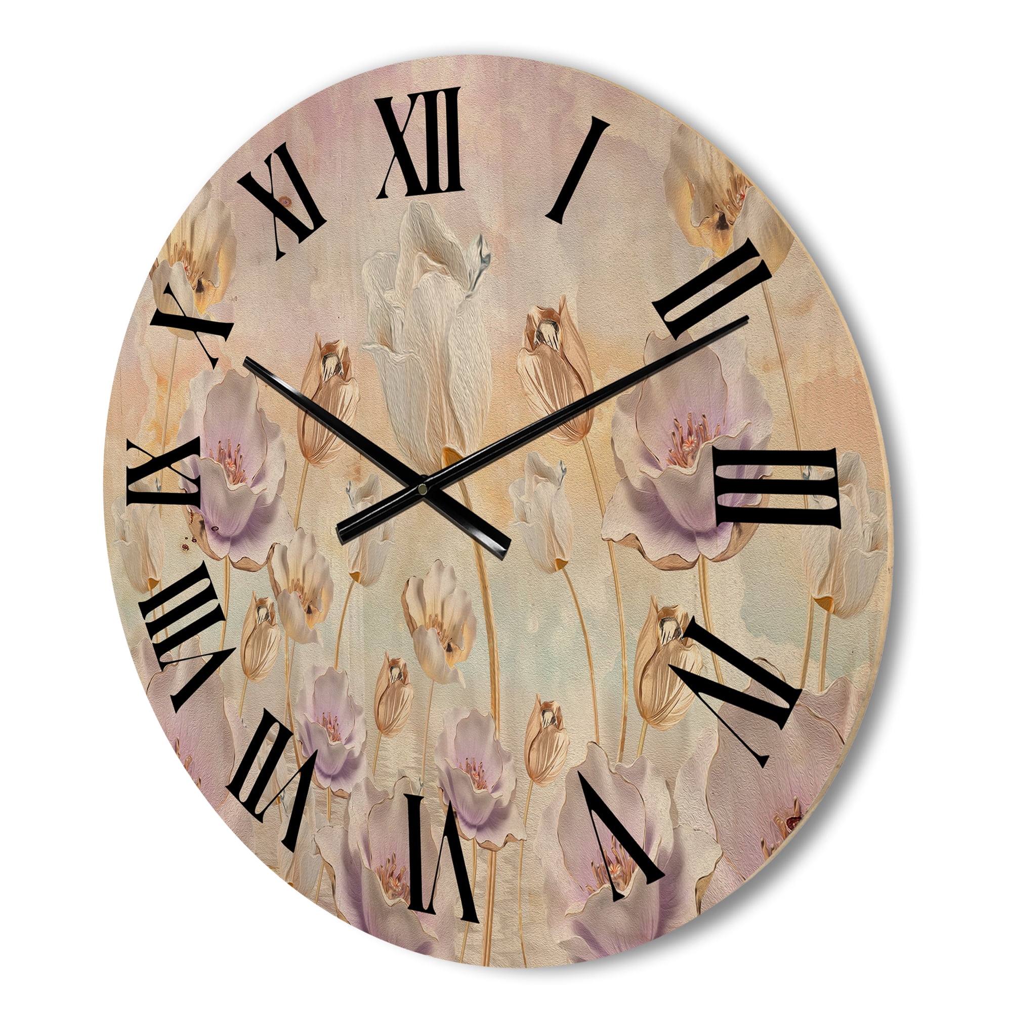 Designart 'Blossoming Pastel Tones Flowers' Traditional Wood Wall Clock