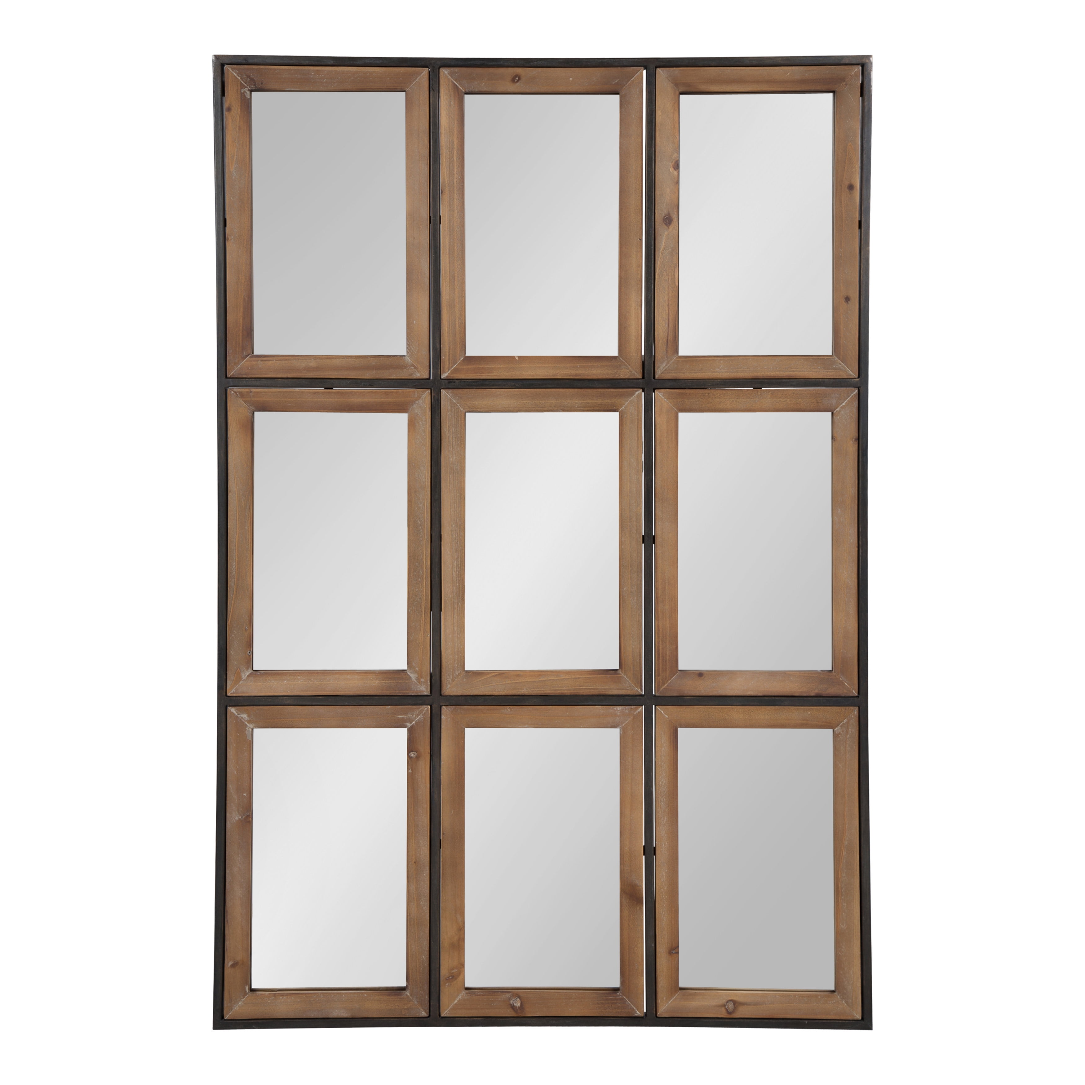 Kate and Laurel Windowpane Black Metal and Wood Wall Mirror