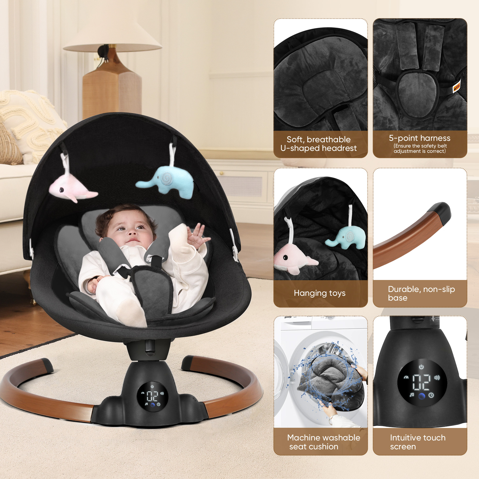 Babyeap Smart Electric Baby Swing with Bluetooth Control photo 2