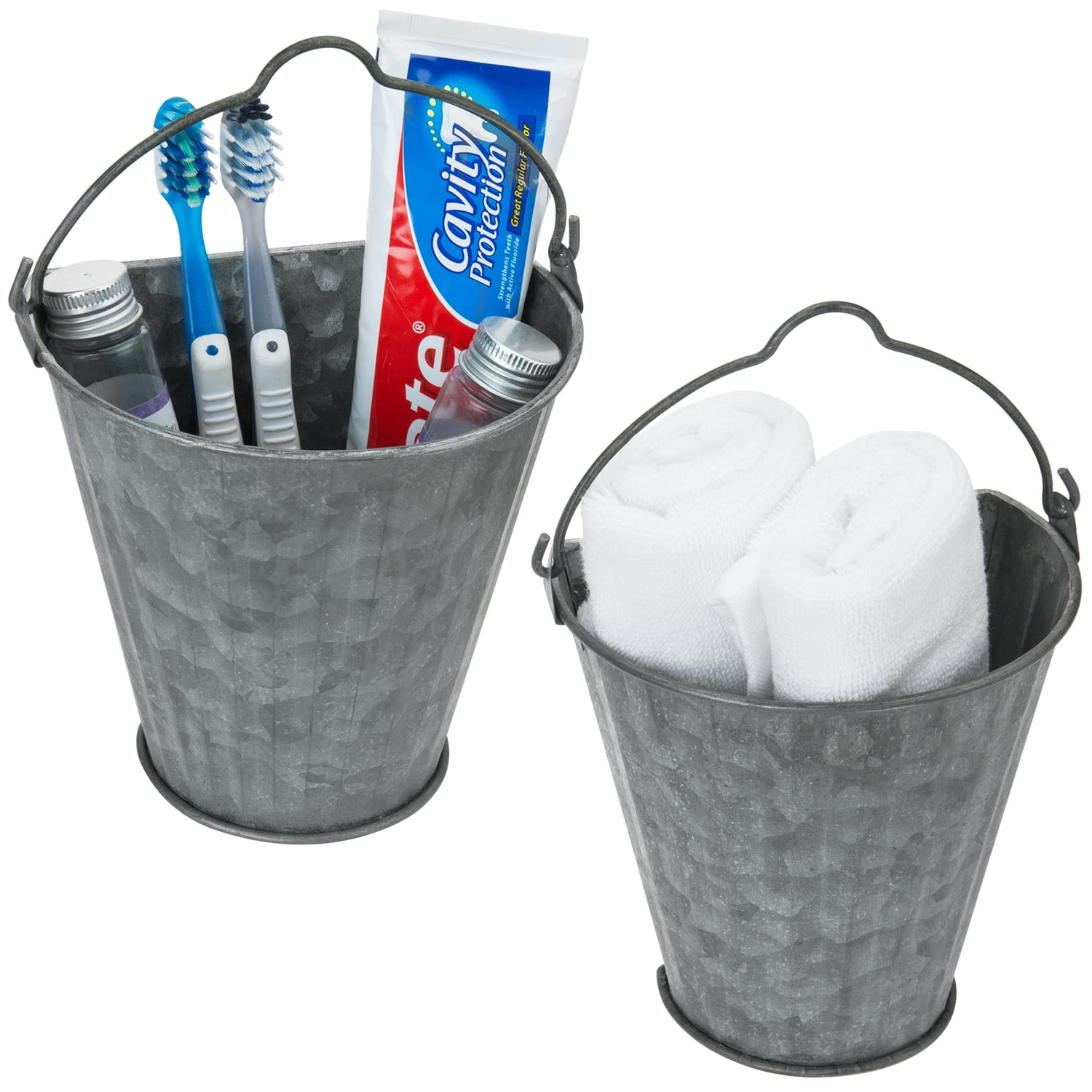 MyGift Wall Galvanized Metal Bathroom Organizer Bins, Toiletries