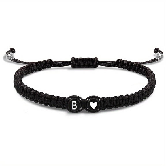 QHUDLV jileijar Heart Initial Bracelets for Women Men Teen Girls A-Z 26 Letters Initial Adjustable Black Rope Braided Bracelets Jewelry Gift