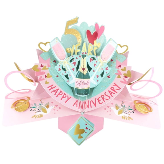 5 years Happy 5th Anniversary Love Kates Pop-Up Card with Champagne & Hearts POP216