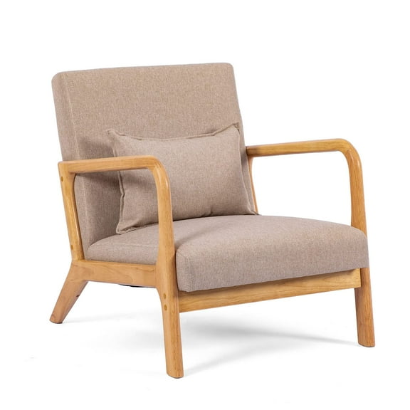 UNICOO® Mid-Century Modern Accent Chair, Fabric Reading Armchair, Easy Assembly, Lounge Chair for Living Room Bedroom (U1801-Beige)