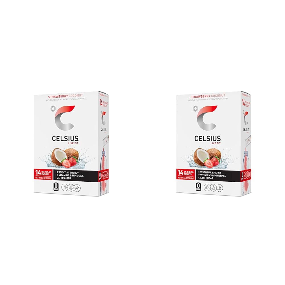 CELSIUS On-The-Go Essential Energy Drink Mix, Strawberry Coconut (14 Stick Pack) (Pack of 2)
