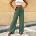 thumbnail image 4 of Women's Linen Cotton Blend Loose Straight Leg Pants for Women with Pockets, Mid Elastic Waist Drawstring, Casual Wide Leg Flowy Trousers for Spring Summer, Lightweight Comfy, 4 of 7