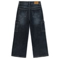 thumbnail image 2 of KIDSCOOL SPACE Girls Denim Cargo Pants 5-13Y, Wide Leg Jeans With Flap Pockets for Kids,Grey Blue,9-10 Years, 2 of 6