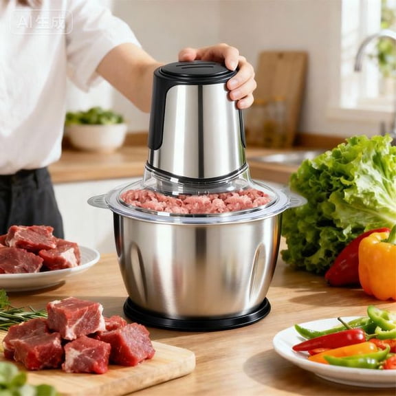 Food Processor Electric Meat Grinder Vegetable Chopper with Dual Bowls, 2L Multifunctional Electric Food Chopper for Meat, Vegetables, Garlic, Onion, Fruit, Nuts