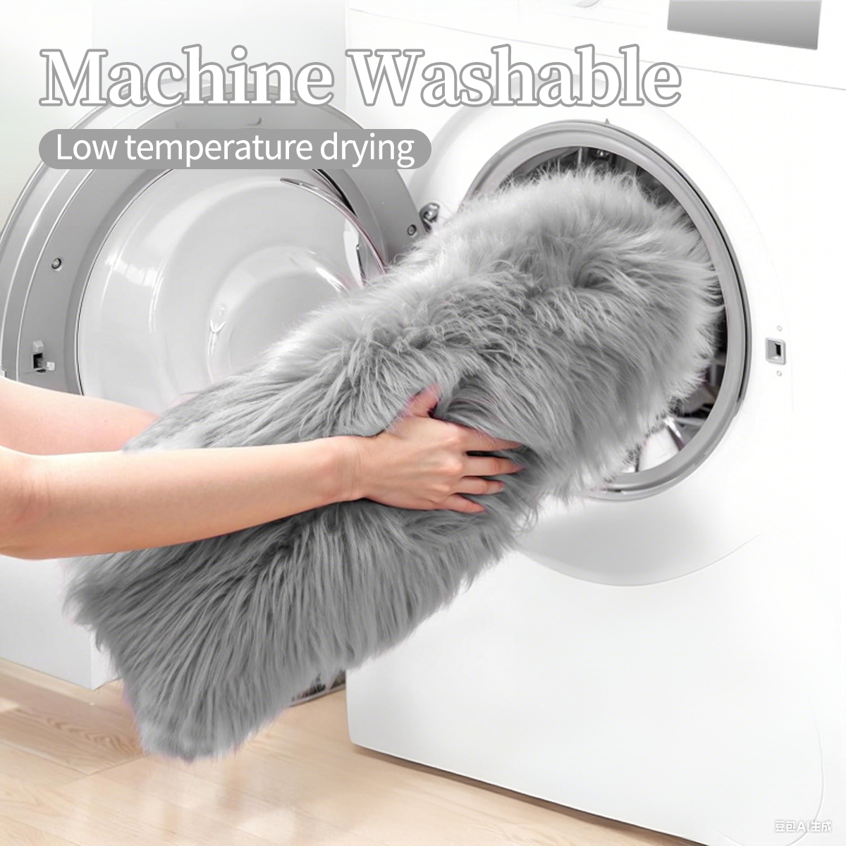 Faux sheepskin rug 4'x6', gray machine-washable plush rug, suitable for use beside the bed in the bedroom, living room, and kids' room