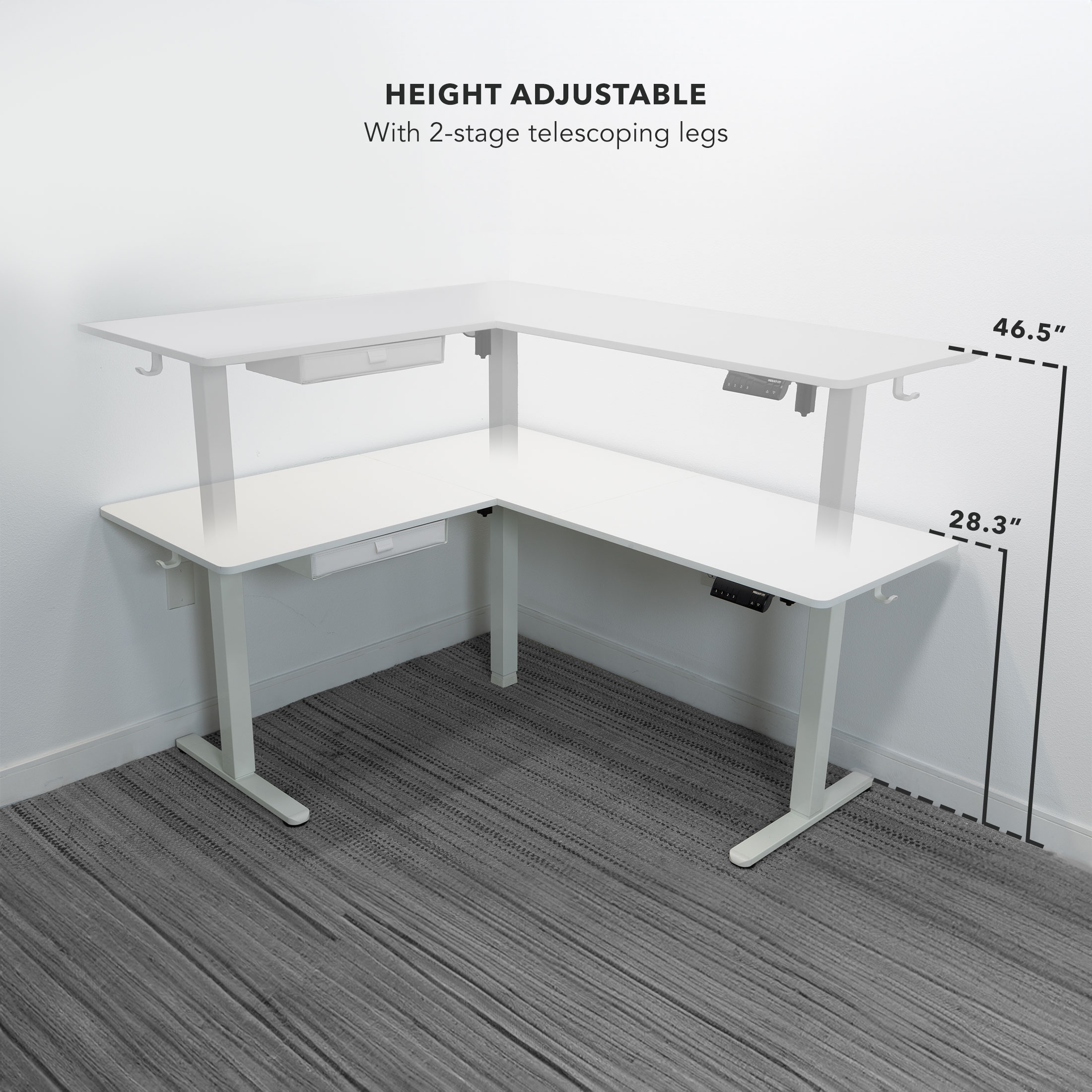 Mount-It! Large Electric Height Adjustable Desk for Corners, Automatic Standing Desk with Smooth Ergonomic Height Adjustment