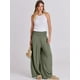 thumbnail image 5 of Pantalones Palazzo ANRABESS de lino para mujer, pierna ancha, color oliva, tamaño mediano, 5 of 8