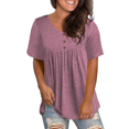 thumbnail image 2 of GingDin Womens Plus Size Summer Tops Short Sleeve V Neck Buttons Pleated Shirts M-4XL, 2 of 5