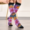 thumbnail image 5 of FORMRS Womens Knee High Socks Casual Long Thick Travel Daily Wear, 1 Pair, Large Purple Flowers, 5 of 6