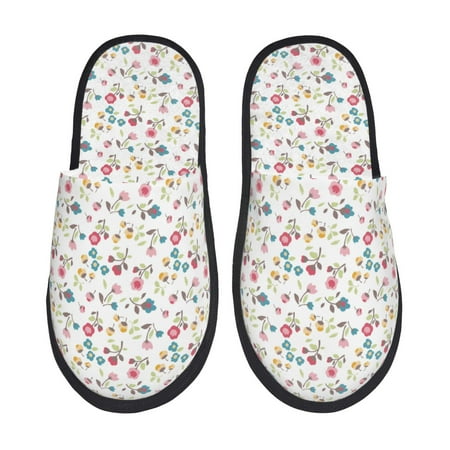 Balery Summer Floral Slient Indoor Furry Fleece Comfort House Shoes Soft Non-Slip Home Shoes Cotton slippers House Slippers-- Medium