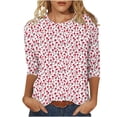 thumbnail image 3 of TaTaai Womens Casual 3/4 Sleeve Round Neck Blouses Allover Print Tops Loose Fit Relaxed Tee for Daily 1-Pack Gift, 3 of 5