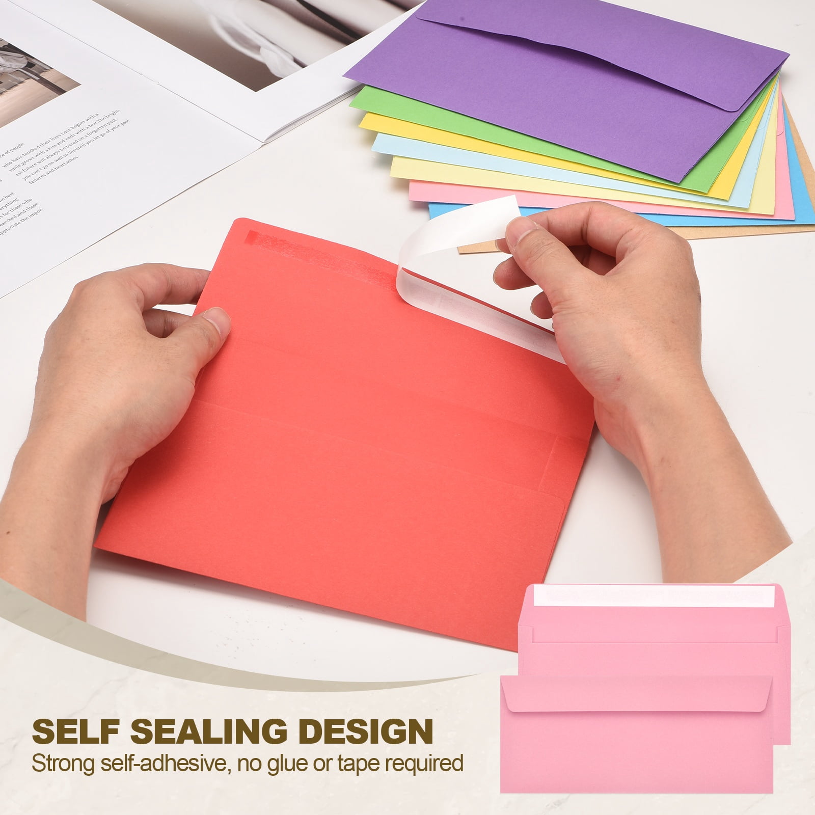 Uxcell 60 Pack Pink #10 Business Envelopes, Colored Self Seal Letter Size