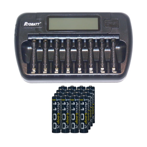 8 Bay AA / AAA LCD Battery Charger   16 AAA 1100 mAh Acculoop-X NiMH Batteries