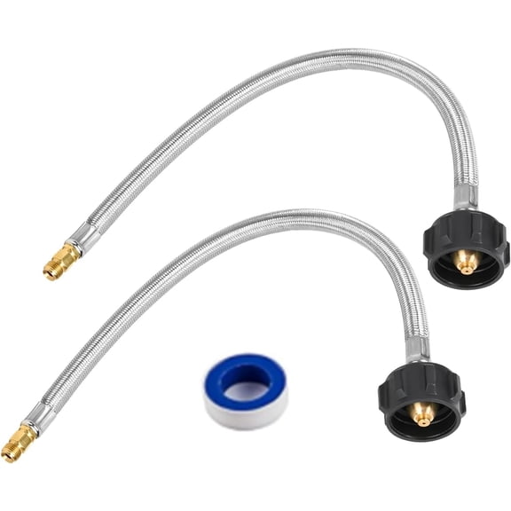 2PCS 24" RV Propane Hose 1/4" Inverted Male Flare Stainless Steel Braided RV LP Propane Tank Hose with QCC1/Type1 Connection Standard Two-Stage Auto Changeover Regulator, Replacement for RV Trailer