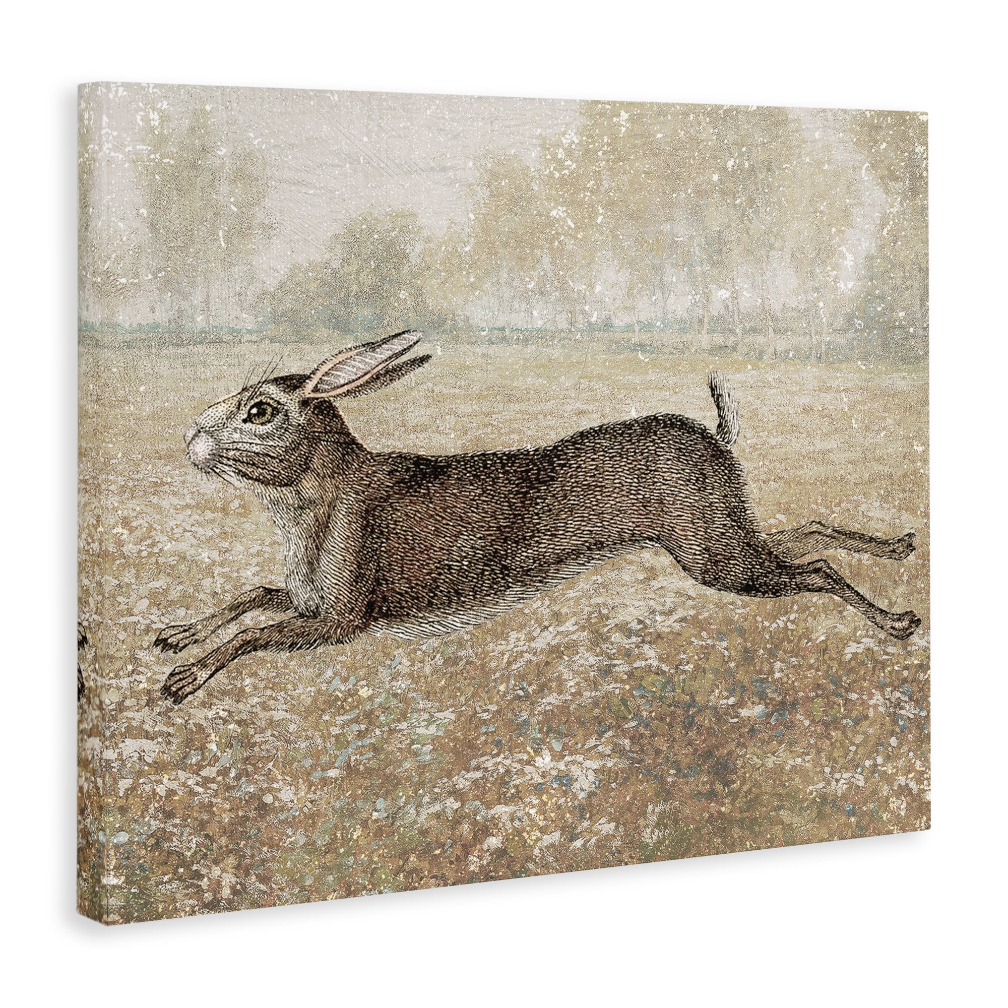 Stupell Industries Traditional Jumping Hare Landscape & Nature Painting Wrapped Canvas Art Print Wall Art, 48 x 36