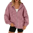 thumbnail image 2 of Womens Zip Up Jackets Spring Casual Solid Color Loose Long Sleeve Outerwear Oversized Lightweight Soft Vintage Fashion Warm Basic Suede Jacket with Pockets Fall Winter, 2 of 8