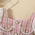 thumbnail image 4 of Girls Dresses Kids Baby Short Bubble Sleeve Patchwork Plaid Pearl Princess Dress Red Party Dress For Kid 18 Months-24 Months, 4 of 9