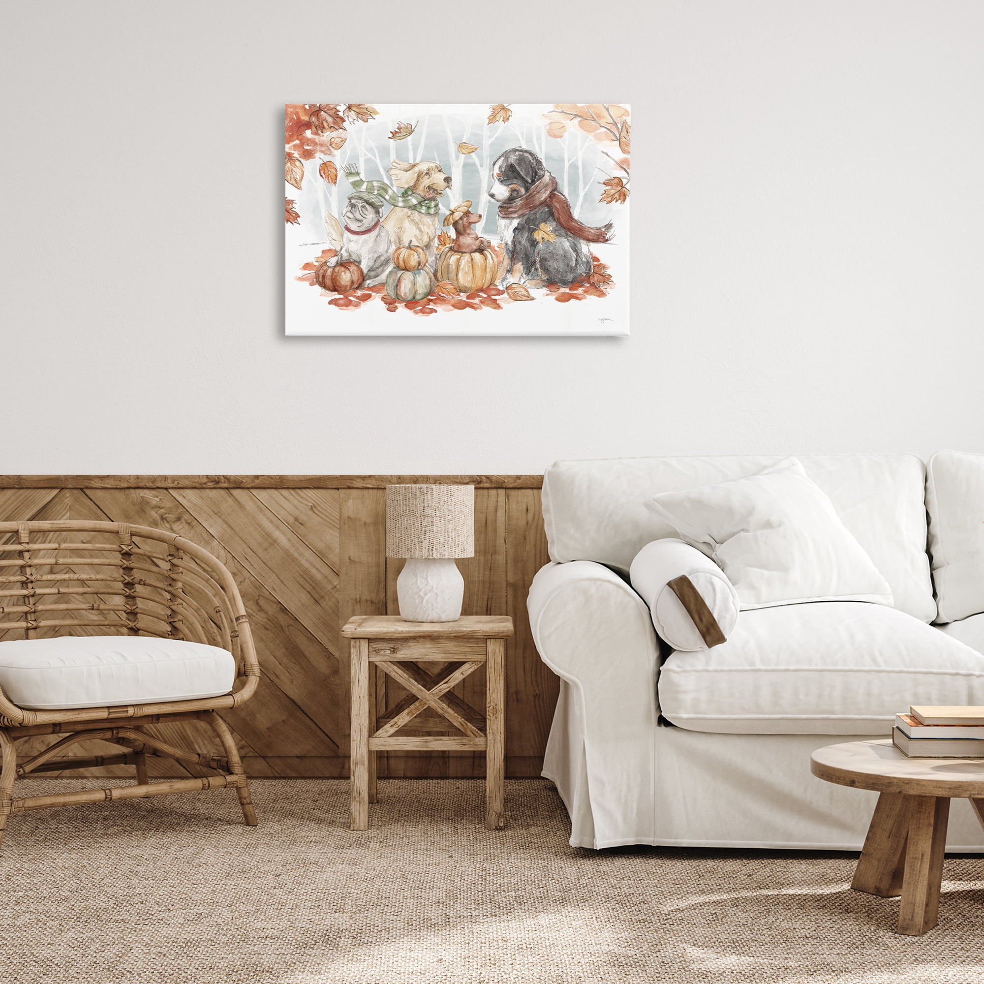 Stupell Industries Autumn Fun Dogs Holiday Painting Gallery Wrapped Canvas Art Prints Wall Art, 30 x 20
