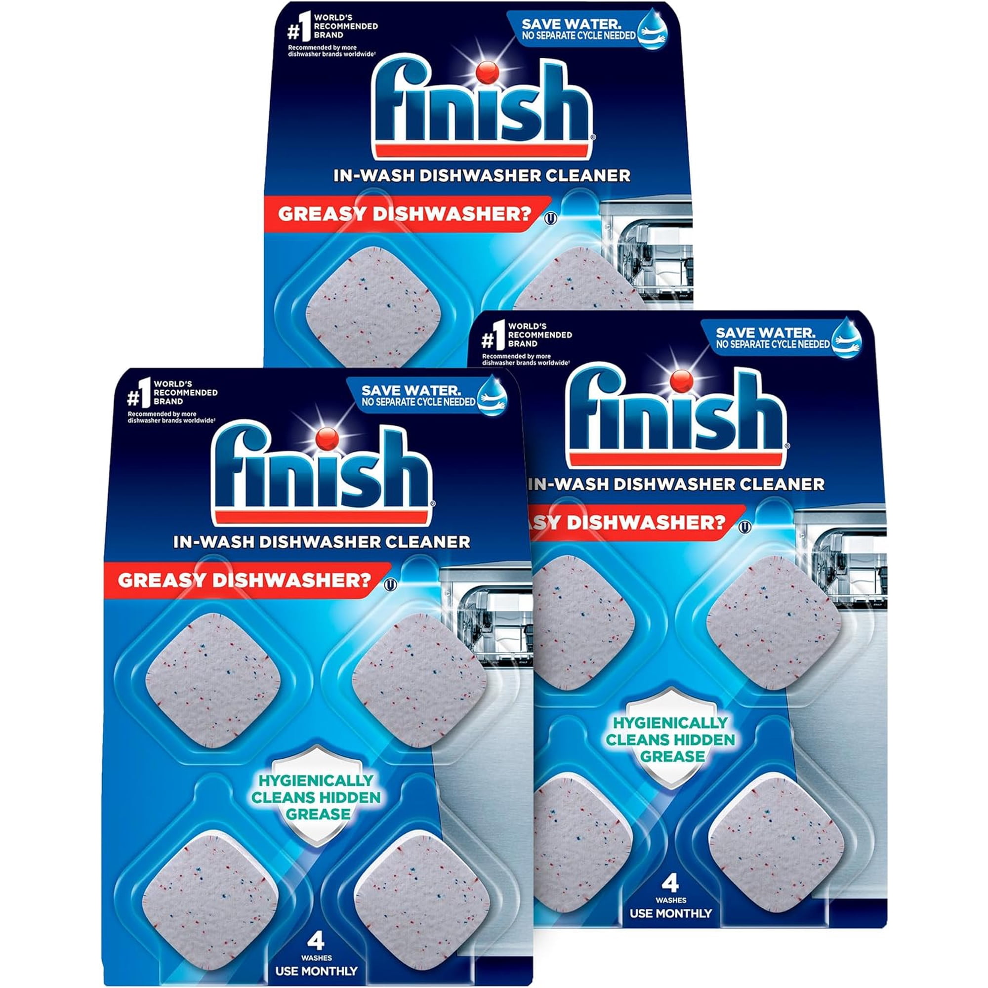 Finish Dishwasher Cleaner Tablets, 12 count, Hygienically Cleans Hidden Grease, Use in Normal Cycle, Lemon Scented, 12 Month Supply