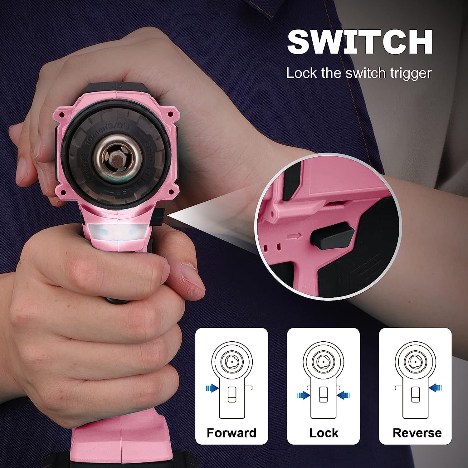 Cshidworld 20V Cordless Power Drill Set, Drill Kit with 1 Lithium-Ion & Charger, 3/8" Keyless Chuck, Electric Drill W/ 2 Variable Speed & LED Light, 25+1 Position and 34pcs Drill/Driver Bits(Pink)
