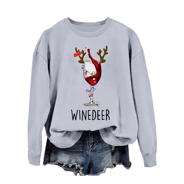 GPOECD Chandail Léger à Manches Longues pour Femmes avec Imprimé de Noël, Col Rond, Décontracté, Confortable, Tissu Doux, Gris, P