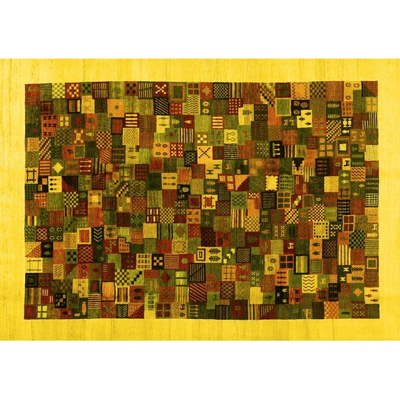 Ahgly Company Machine Washable Indoor Rectangle Abstract Yellow Contemporary Area Rugs, 8' x 12'