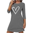 thumbnail image 2 of Caywon Women's Heart Print on Chest 3/4 Sleeve Crew Neck Loose Short Sleep Dress Soft Casual Lightweight Nightgown Homewear for Ladies Home Daily Wear, 2 of 6