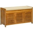 thumbnail image 2 of HOMCOM Shoe Bench with Storage Cabinets, Bamboo Entryway Bench with Seating Cushion, 3 Doors and Hidden Compartment for Hallway, Brown, 2 of 9