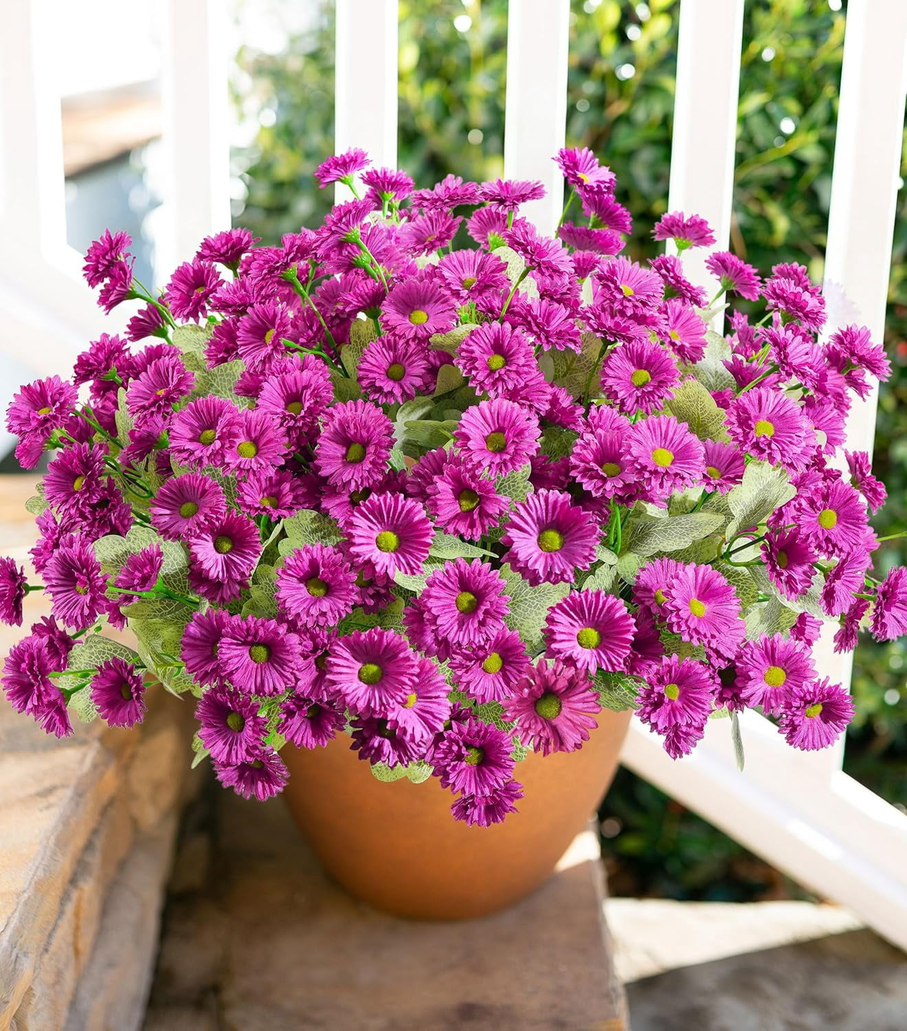 Artificial Flowers for Outdoors Spring Summer Outside Decor, 6 Bundles Fake Daisy Wild Silk Flowers UV Resistant Outdoor Faux Plants for Planter Front Door Porch Balcony Yard, Fuchsia
