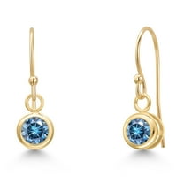 Gem Stone King 14K Yellow Gold Persian Blue Moissanite Earrings for Women | 0.46 Cttw | Gemstone Birthstone | Round 4MM