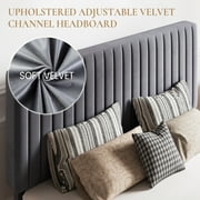 SHA CERLIN Grey Full Size Upholstered Platform Bed Frame with Adjustable Channel Velvet Headboard