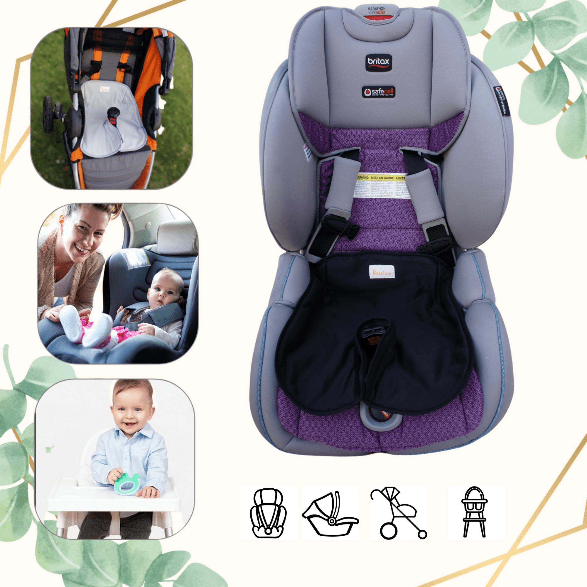 Beaniara Child Car Seat Protector, Crash and Flammability Tested, Waterproof Anti Slip Piddle Pad for Infant Child Carseat, Booster, Stroller, Dining Chair (Black)