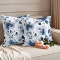 thumbnail image 2 of Spring Floral Pillow Covers 2 Pack Watercolor Dark Blue Flower Green Leaves Farmhouse Pillowcase Waterproof Outdoor Throw Pillow Cover for Patio Garden Square Cushion 16”x16”, 2 of 9