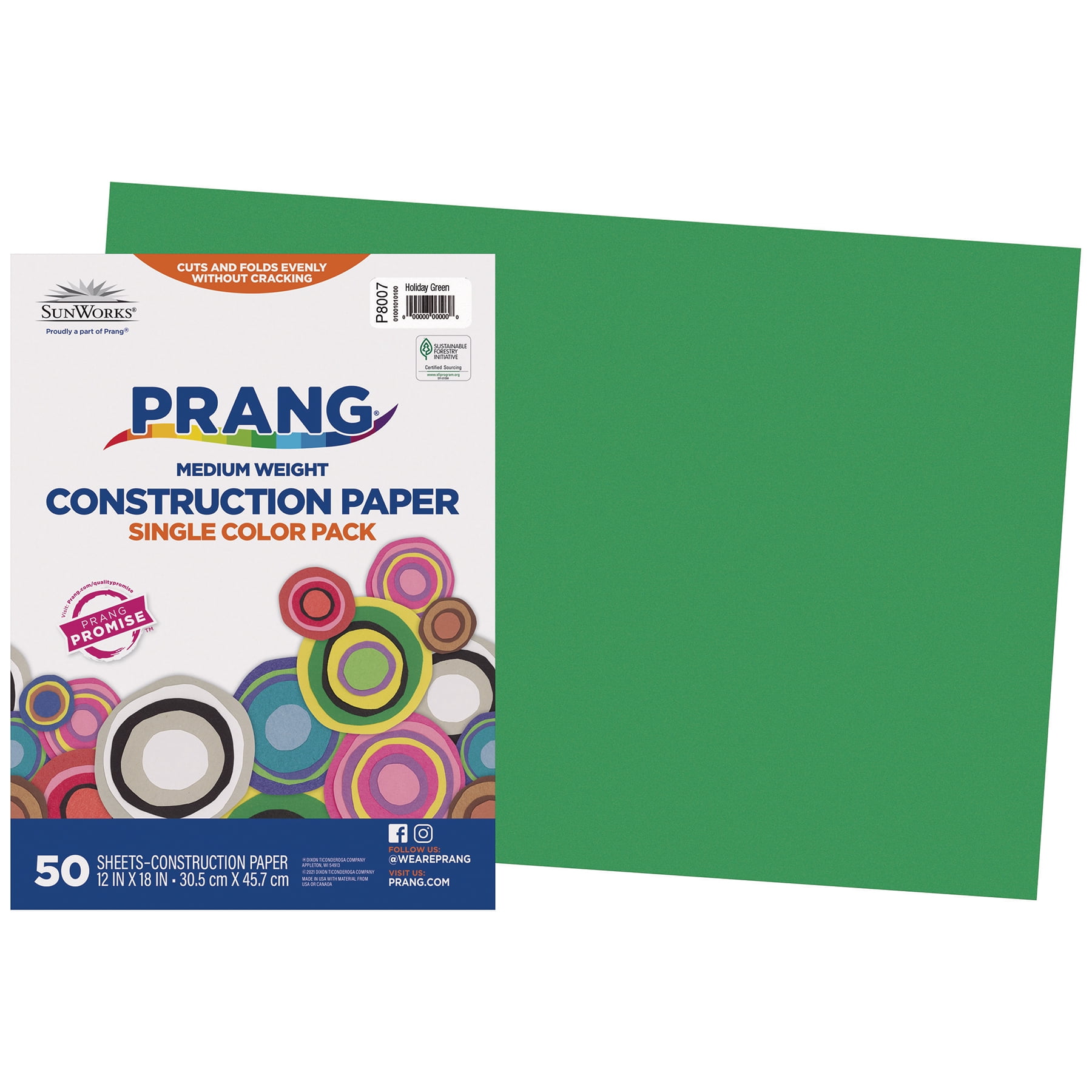 Prang Construction Paper, Medium Weight, Holiday Green, 12" x 18", 50 Sheets Per Pack, 5 Packs