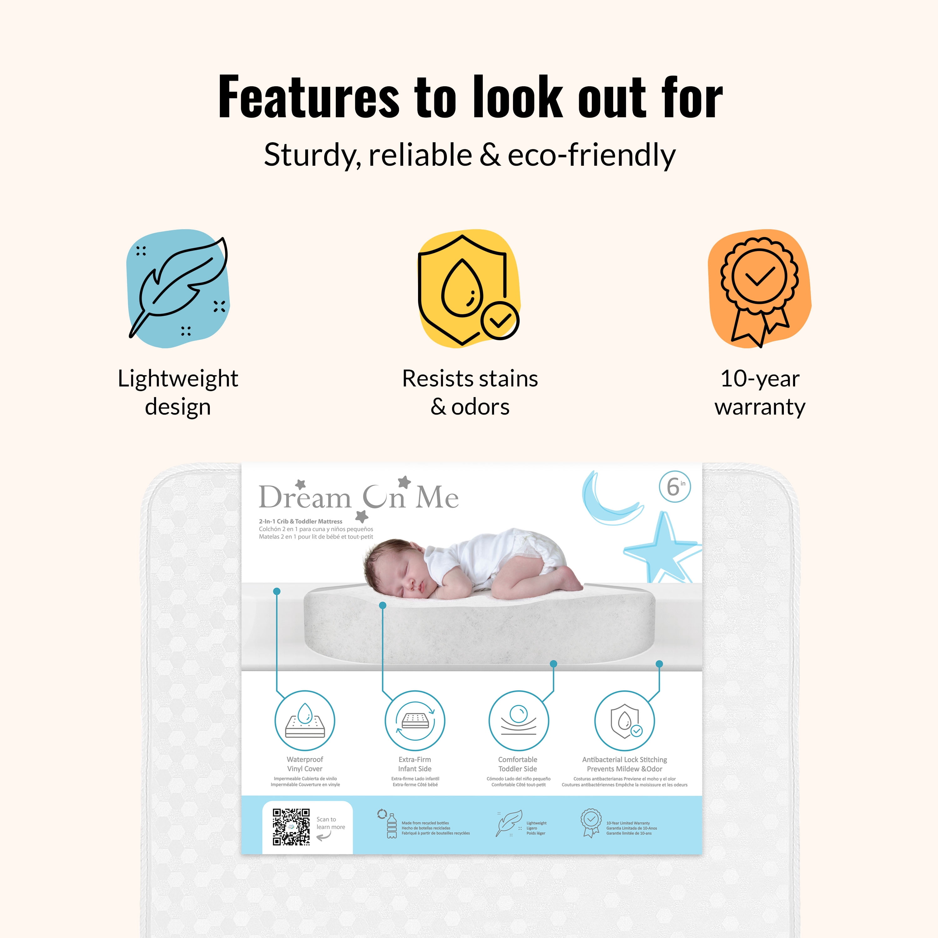 Dream On Me, Breathable 6 Inch Full Size Firm Foam Crib and Toddler Bed Mattress