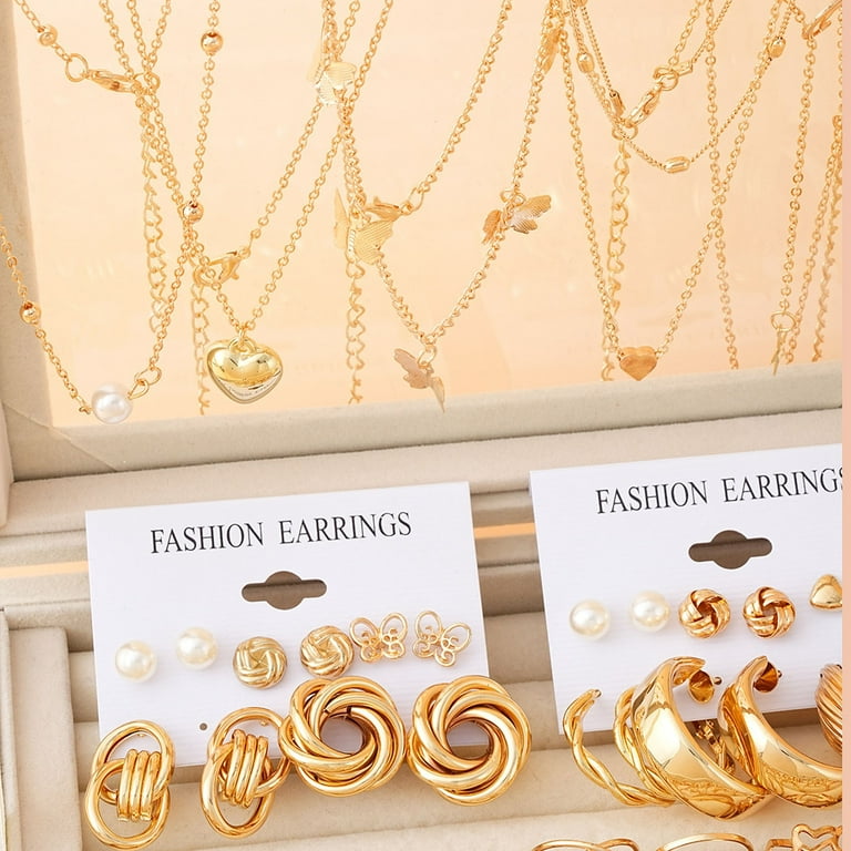 HHBEAUTY Gold Jewelry Set for Women, Fashion Costume Jewelry Gold Plated  Necklace Bracelet Ring Earrings Set for Women - Walmart.com