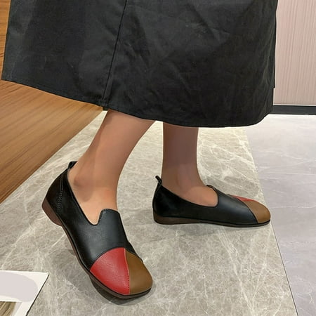 

uikmnh Women Shoes Style Retro Shallow Leather Matching Shoes Soft Soft Women s Casual Mouth Sole Color Ethnic Flat Shoes Women s Casual Shoes Black 8.5