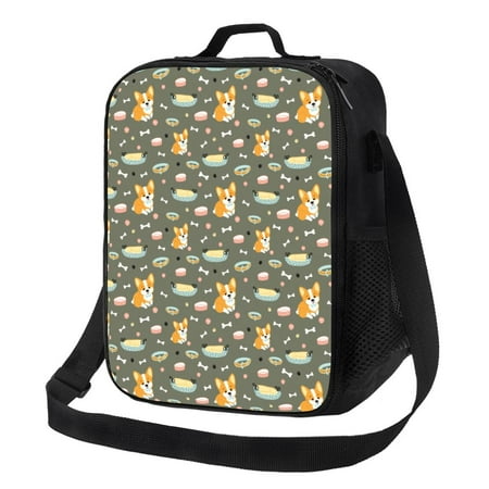 Funny Cute Corgi Dog Collar Lunch Box for Women Men  Insulated Lunch with Adjustable Shoulder Strap  Leakproof Lunch Tote Bag for Work Beach Picnic