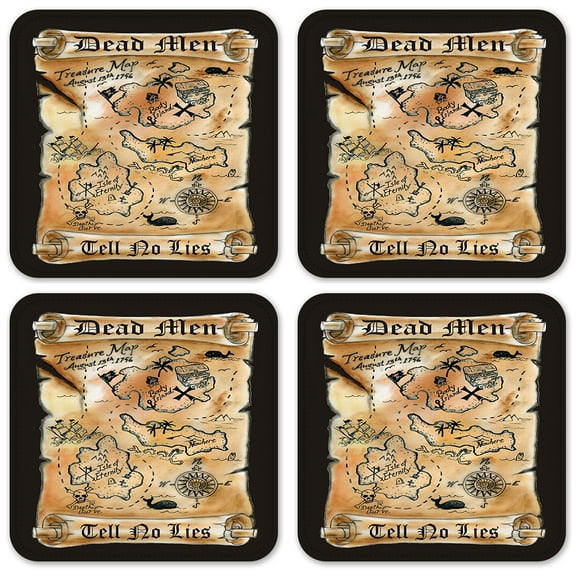 Vinyl Drink Coasters - Set of 4 - Treasure Map
