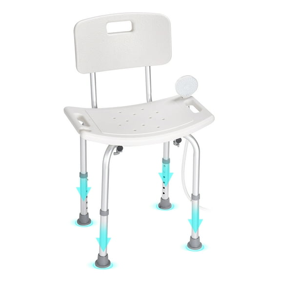 KFFKFF Bath Stool, Shower Bench with Backrest, Height Modifiable Bathing Seat, Interior Shower and Bathtub Chair, Slip-resistant Bathroom Stool for Seniors, Disabled, Handicapped