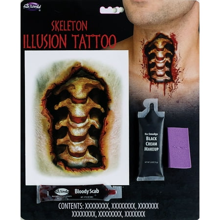 Fun World Skeleton Illusion Tattoo 4pc Makeup Kit, One-Size, Black Red