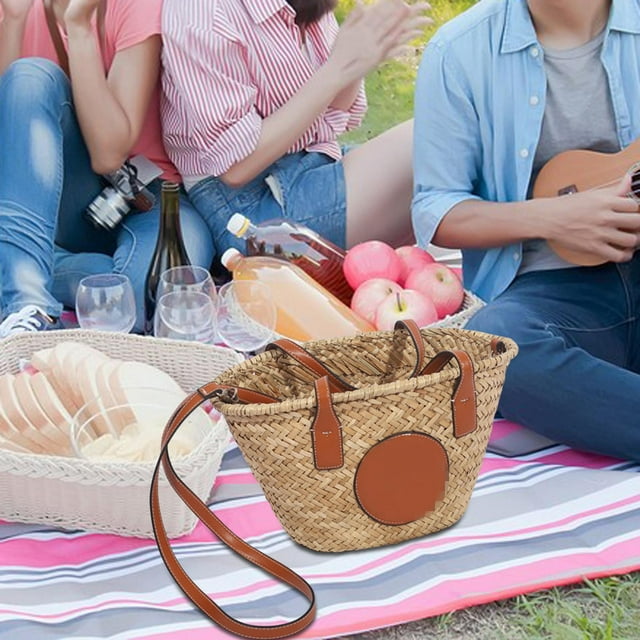 Bolso de hombro de paja para mujer, bolso tejido a mano, elegante correa de hombro desmontable, de playa para verano, Picnic, vacaciones en Hugo bolso de paja
