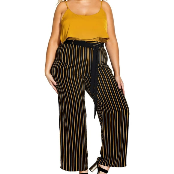 City Chic Womens Stripe Casual Trouser Pants, Black, Plus Size, 18W